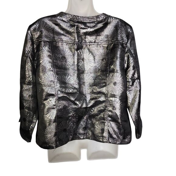 Ruby Rd. Womens Jacket Size 14 Gray Silver Metallic Button 3/4 Sleeve Blazer - Picture 2 of 10